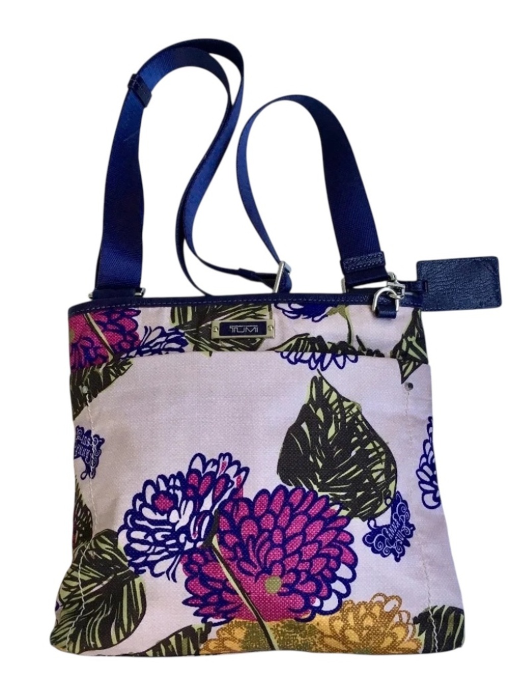 Tumi Crossbody Floral Crossbody Bag 3 Pocket Pink Purple